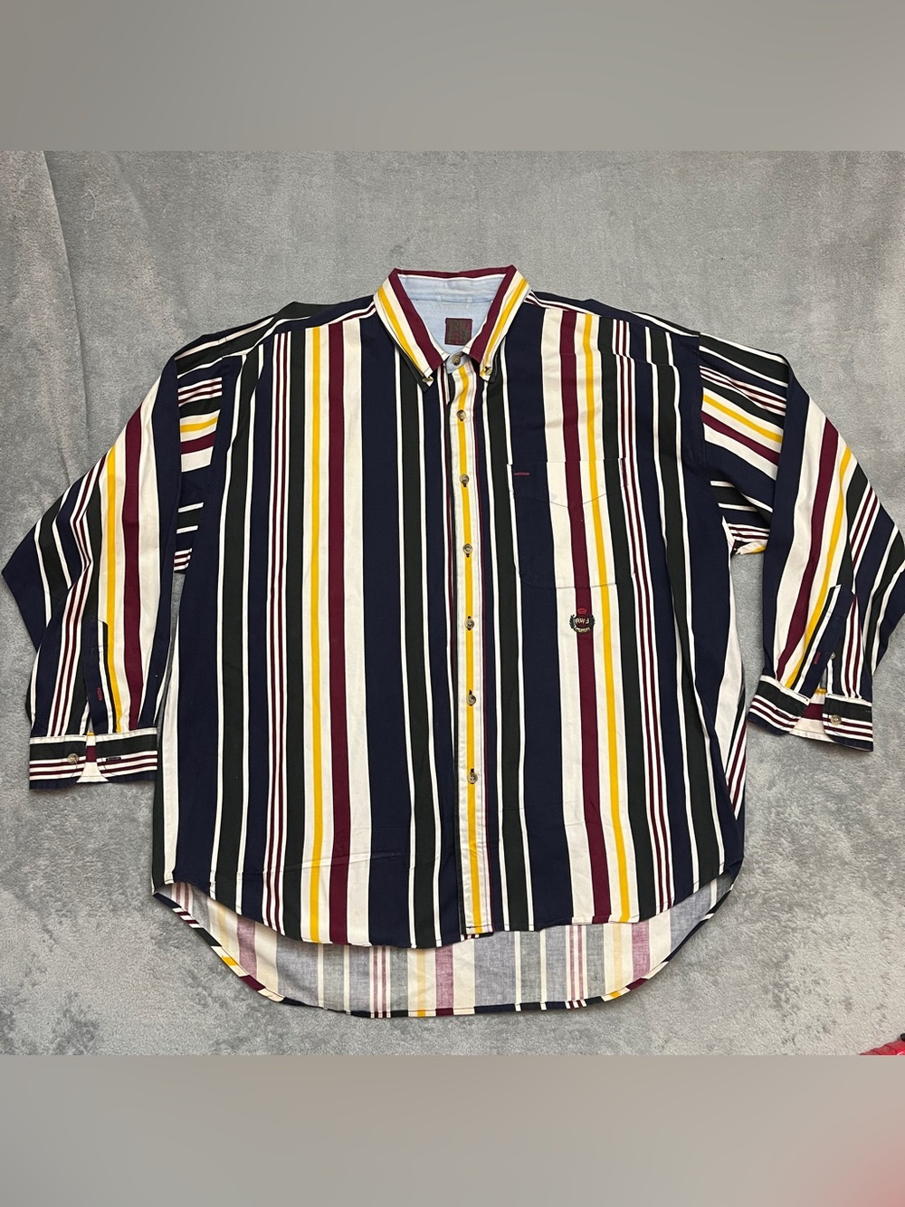 Vintage Ruff  Mens XXL Striped Button Collar Pocket Shirt Crest